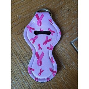NEW Breast Cancer Awareness Ribbon Neoprene Chapstick Holder Key Chain and chaps